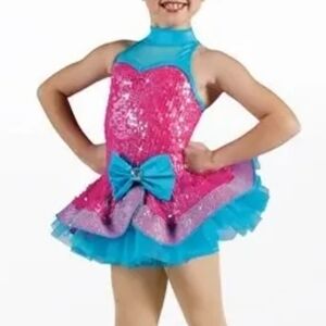 Weissman Showtime 12615 You're Dancing Pink Sequin Blue Bow Dance Dress SC